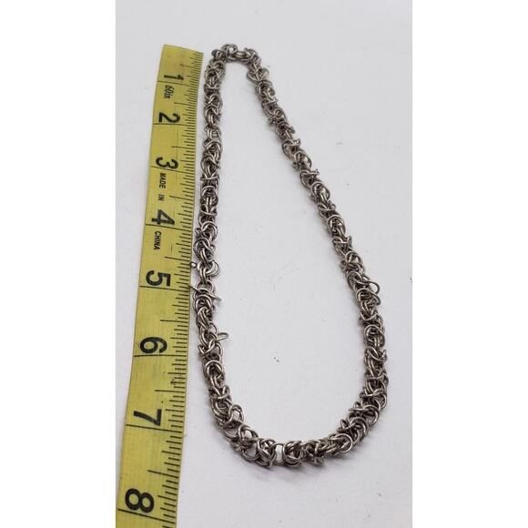 Sterling Silver Byzantine Chain Necklace 18 Inch 26.8g Vintage Chunky Fancy - Picture 5 of 8